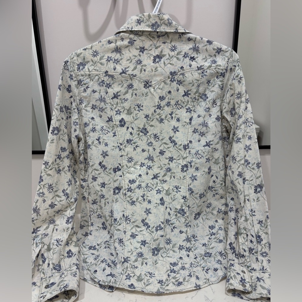 Levi's White & Blue Floral Pearl Snap Western Shirt | M - Picture 6 of 10